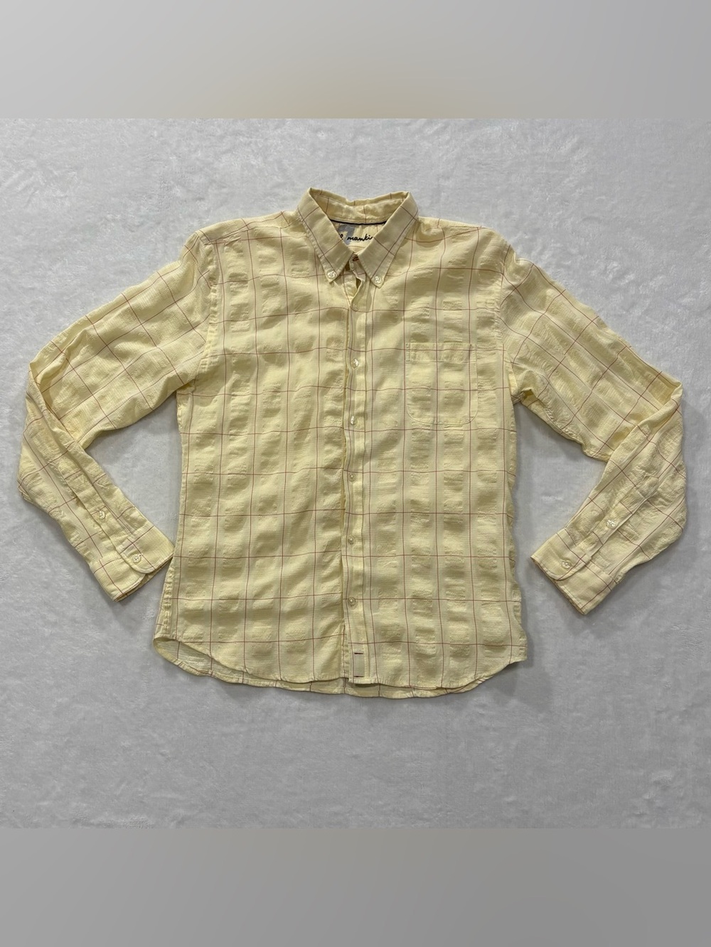 7 For All Mankind Yellow Crinkle Texture Long Sleeve Button Up Shirt Mens Size M